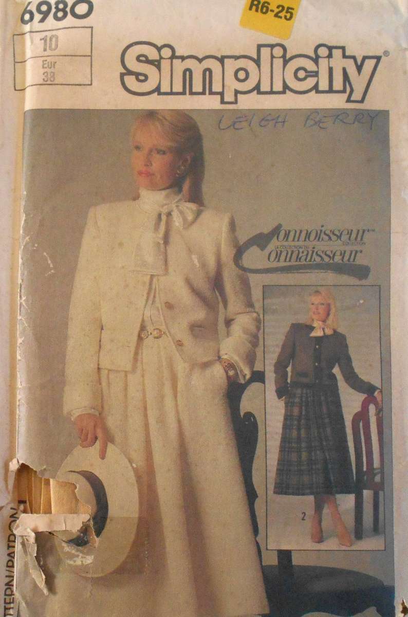 SIMPLICITY 6980 PLEATED SKIRT & LINED JACKET SIZES 10 COMPLETE-MOSTLY UNCUT