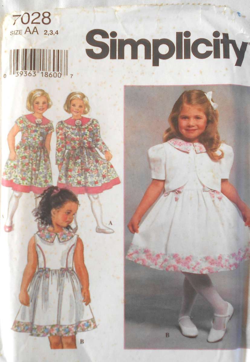 SIMPLICITY 7028-GIRL'S DRESS & JACKET SIZE 2-3-4 YEARS COMPLETE-CUT FOR ALL SIZES