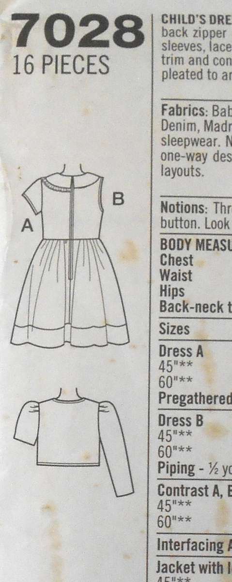 SIMPLICITY 7028-GIRL'S DRESS & JACKET SIZE 2-3-4 YEARS COMPLETE-CUT FOR ALL SIZES