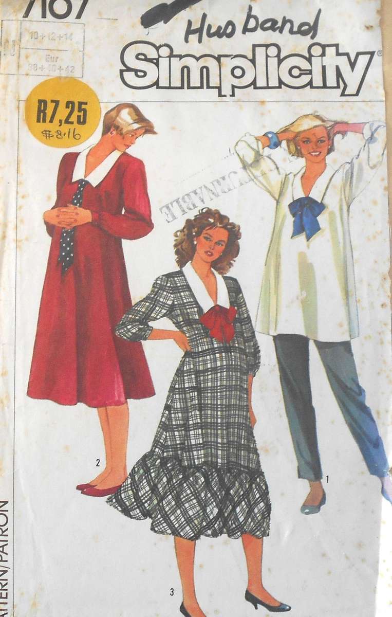 SIMPLICITY 7107-MATERNITY DRESS-TOP-PULL ON PANTS SIZE 10-12-14 COMPLETE-CUT TO 14