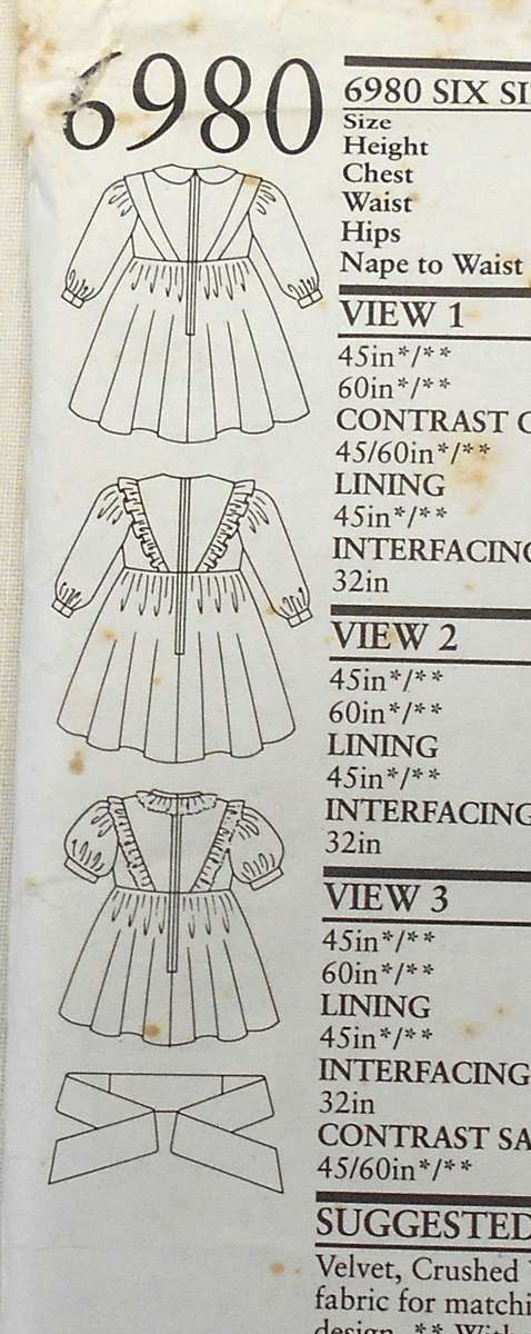 NEW LOOK PATTERNS 6980 GIRLS DRESS & SASH SIZE 2-7 YEARS COMPLETE-UNCUT-F/FOLDED