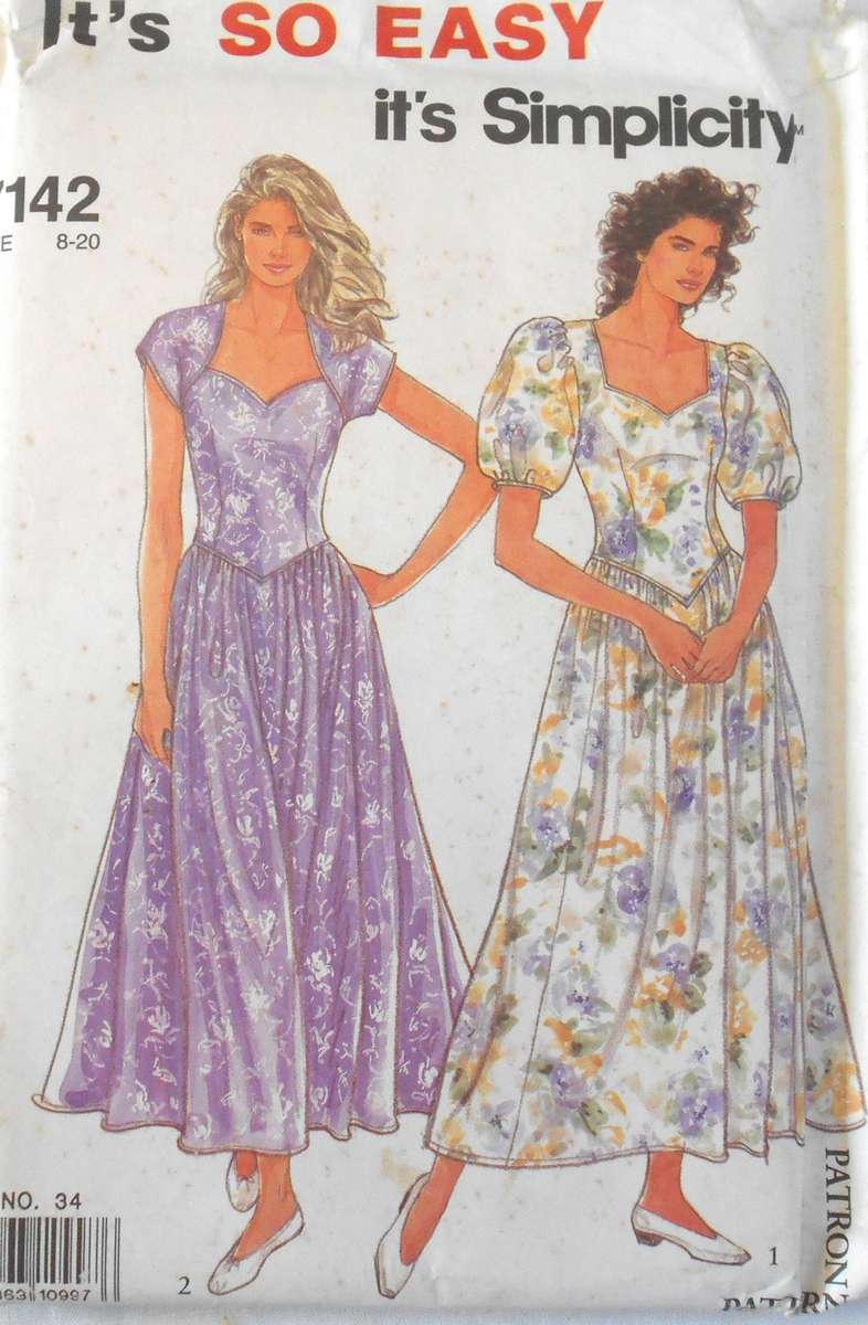 SIMPLICITY 7142-DRESS WITH SWEETHEART NECKLINE SIZE 8-20 COMPLETE-UNCUT-F/FOLDED