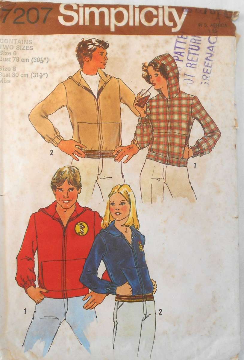 SIMPLICITY 7207-UNISEX HOODED SWEATSHIRT SIZE 6-8 COMPLETE