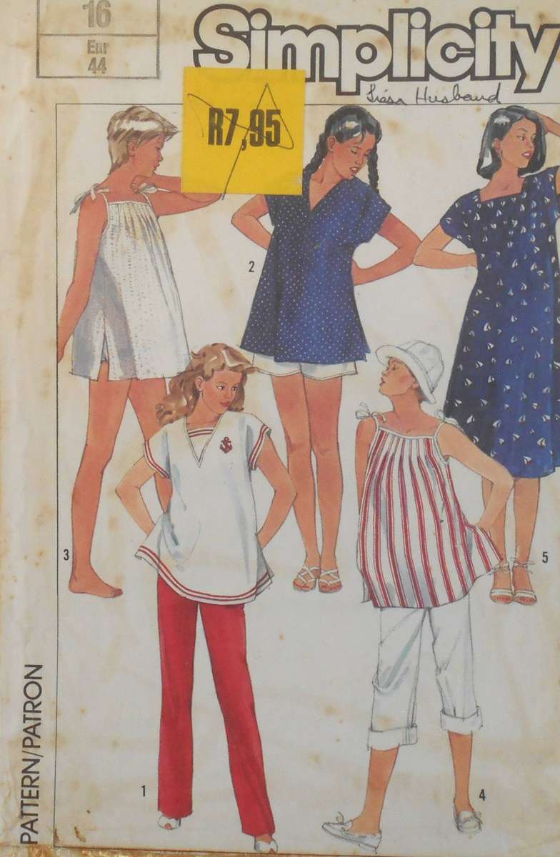 SIMPLICITY 7438 PULLOVER DRESS-PULL ON PANTS & SHORTS SIZE 16-COMPLETE-ZIPLOC