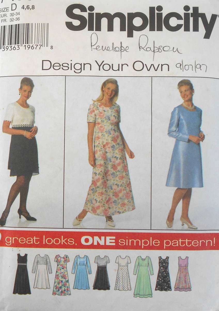 SIMPLICITY 7455 DRESS WITH FLARED SKIRT SIZE 4-6-8 COMPLETE-MOSTLY UNCUT