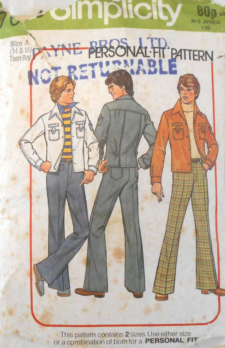 SIMPLICITY 7638 TEEN BOYS UNLINED JACKET & PANTS SIZE 14 & 16 TEEN BOY COMPLETE