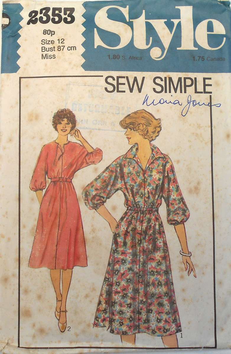 STYLE 2353-PULLOVER DRESS SIZE 12 BUST 87 CM COMPLETE-UNCUT-F/FOLDED