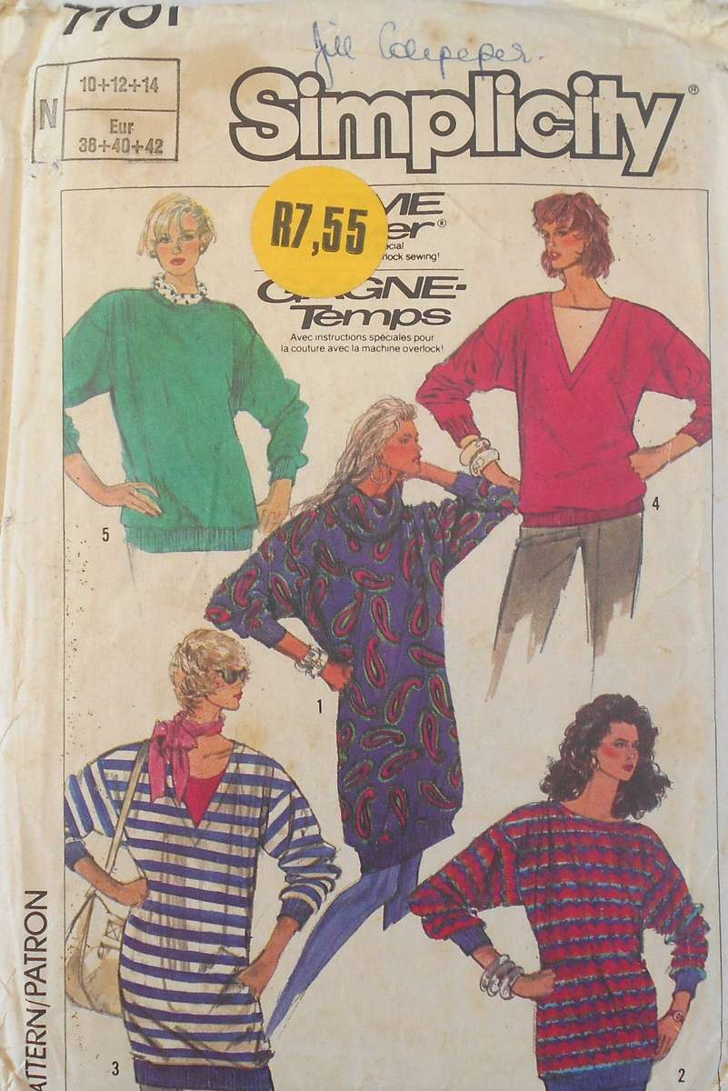 SIMPLICITY 7701 LOOSE FITTING KNIT TOPS IN 3 LENGTHS SIZE 10-12-14 COMPLETE-PART CUT TO 14