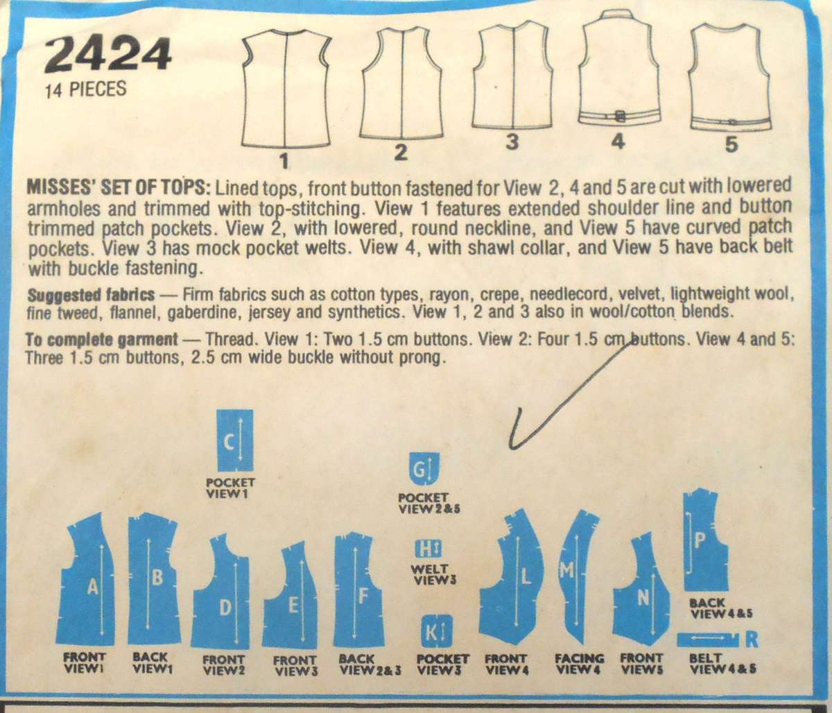 STYLE 2424 SET OF WIASTCOATS SIZE 10 BUST 83 CM COMPLETE