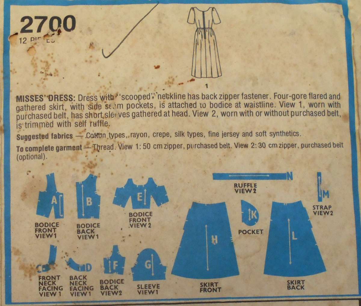 STYLE 2700 DRESS WITH SCOOPED NECKLINE SIZE 10 BUST 83 CM COMPLETE-ZIPLOC