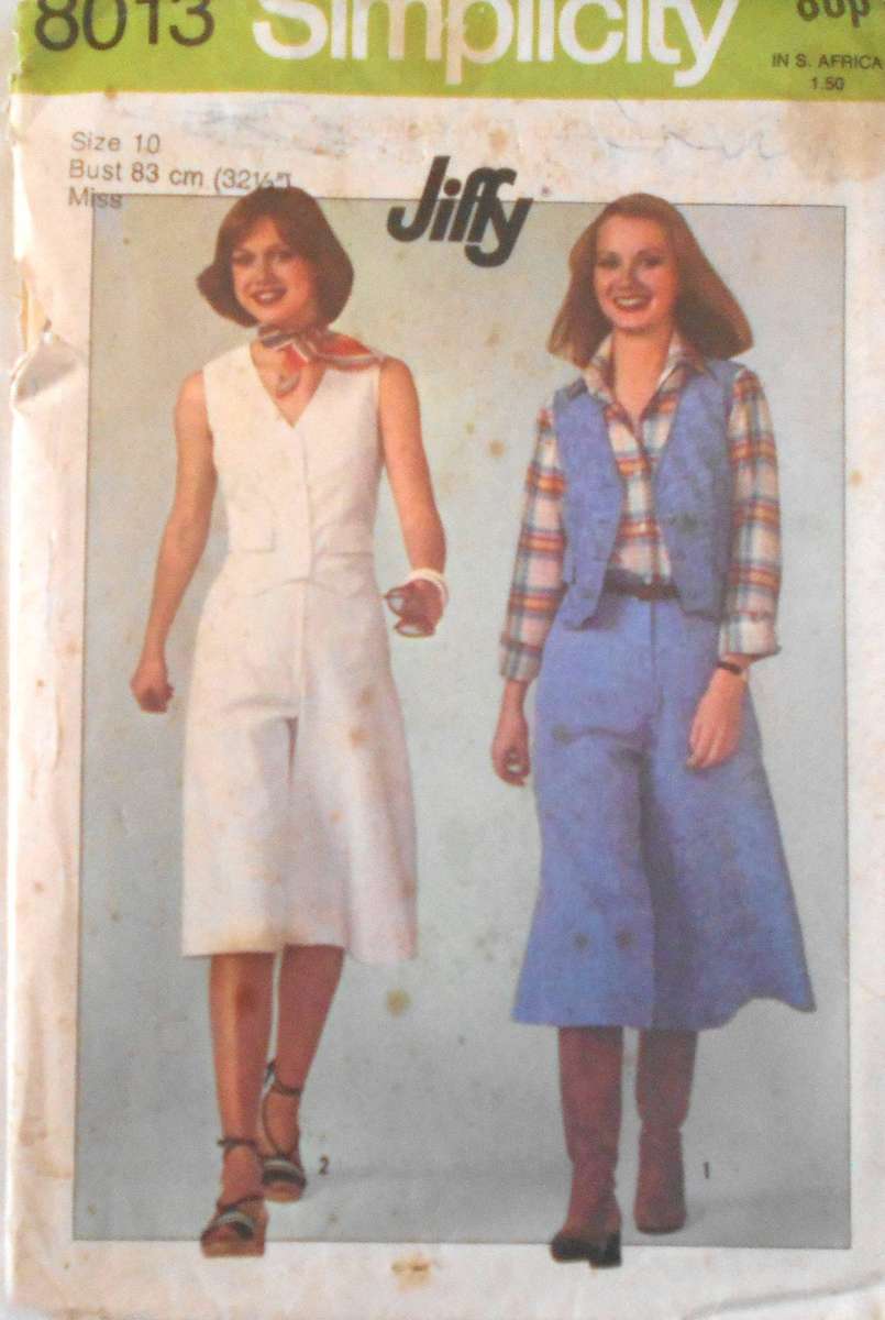 SIMPLICITY 8013 PANTSKIRT IN 2 LENGTHS + WAISTCOAT SIZE 10 BUST 83 CM COMPLETE
