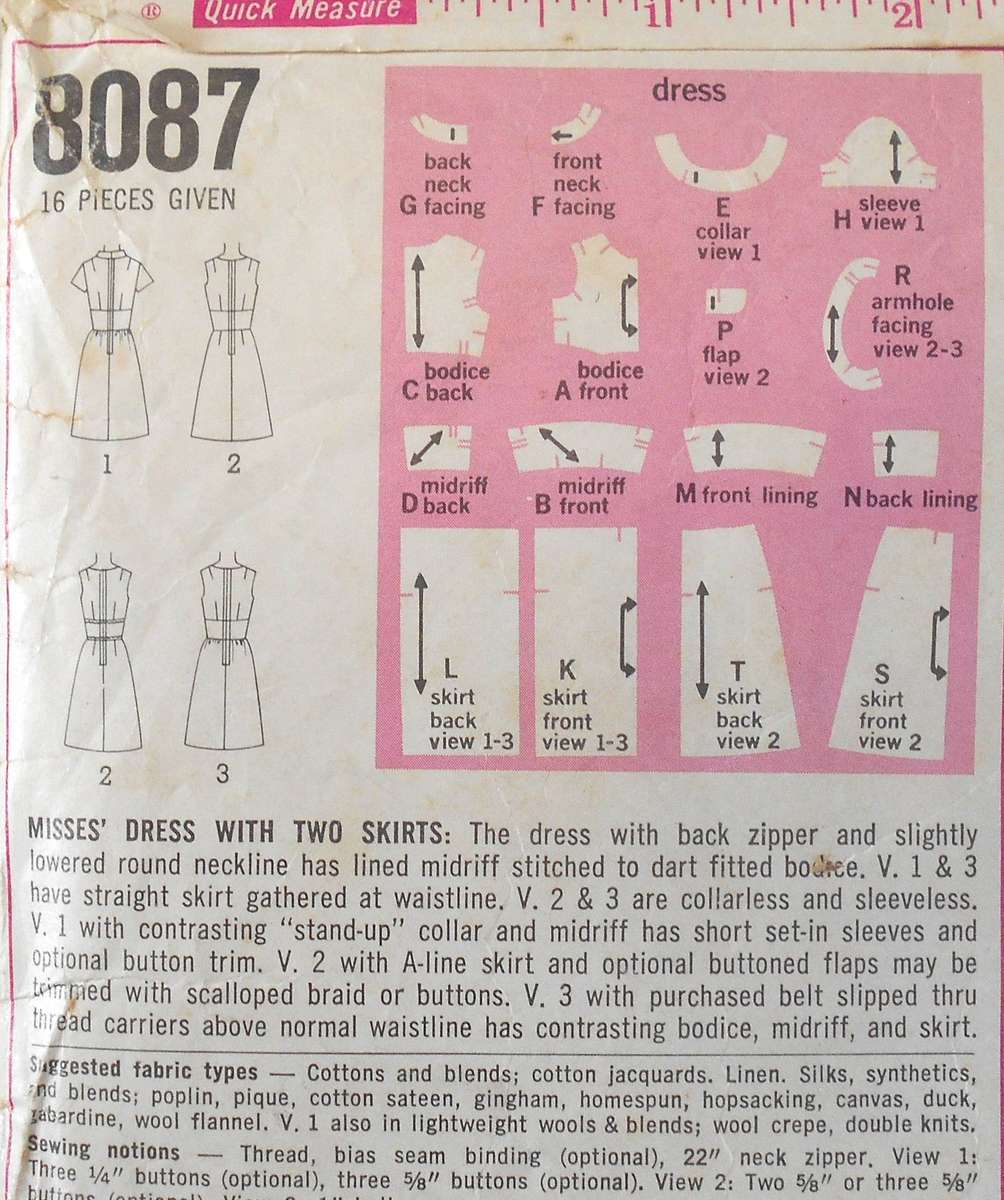 SIMPLICITY 8087 DRESS WITH TWO SKIRTS SIZE 12 BUST 34/87 CM COMPLETE