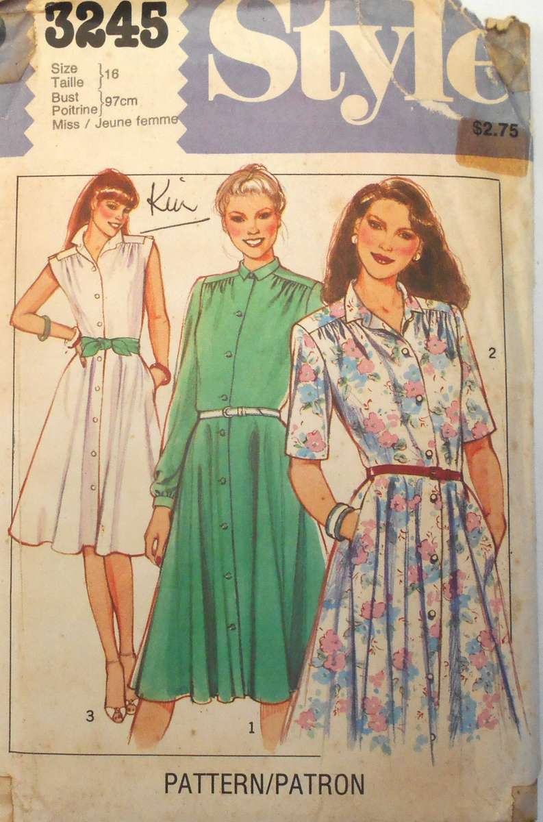 STYLE 3245 FRONT BUTTON DRESS SIZE 10-12-14-16 COMPLETE-CUT TO 16