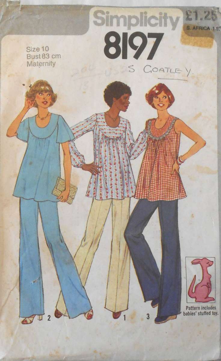 SIMPLICITY 8197 MATERNITY TOP & PANTS SIZE 10 BUST 83 CM COMPLETE-NO STUFFED TOY