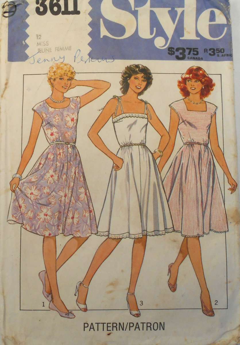 STYLE 3611 DRESS WITH SKIRT GATHERED ONTO BODICE SIZE 12 COMPLETE-NO SEWING INSTRUCTIONS