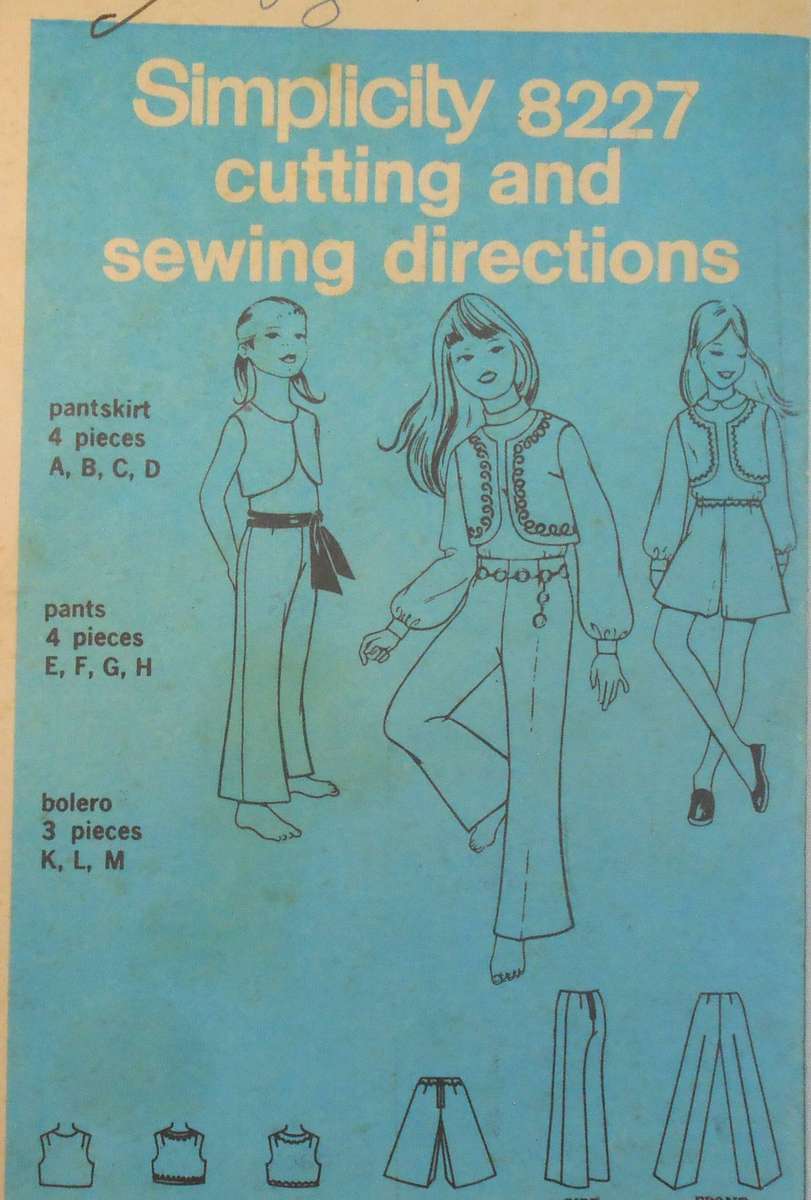 SIMPLICITY 8227 GIRLS PANTS-CULOTTES-WAISTCOAT SIZE 7 YEARS COMPLETE-NO COVER