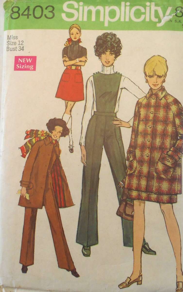 SIMPLICITY 8403 MINI COAT-SKIRT-PANTS-DETACHABLE BIB SIZE 12 BUST 34-COMPLETE