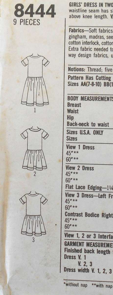 SIMPLICITY 8444 GIRLS DRESS IN 2 LENGTHS SIZE 12-14 YEARS-COMPLETE-UNCUT-F/FOLDED