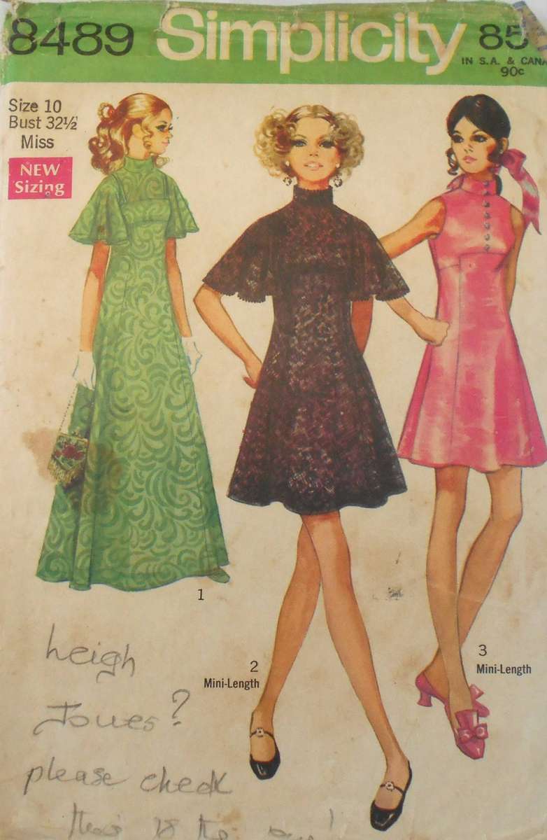 SIMPLICITY 8489 EVENING DRESS-MINI DRESS & SLIPS SIZE 10 BUST 32 1/2 COMPLETE