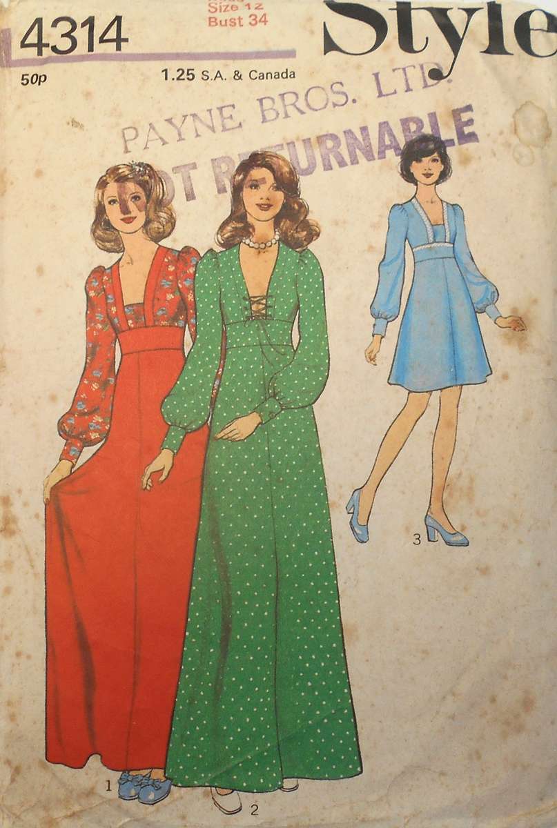 VINTAGE STYLE 4314 DRESS WITH HIGH LINE BODICE SIZE 12 BUST 34 COMPLETE