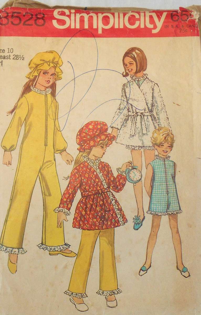 SIMPLICITY 8528 GIRLS SLEEPSUIT-FRONT WRAP ROBE-HAT SIZE 10 YEARS BREAST 28 1/2 COMPLETE