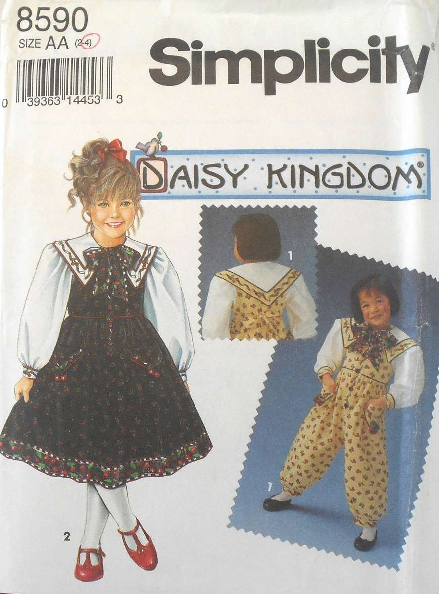 SIMPLICITY 8590 GIRLS JUMPSUIT-PINAFORE-BLOUSE-BOW TIE SIZE 2-4 YEARS COMPLETE-CUT TO 4