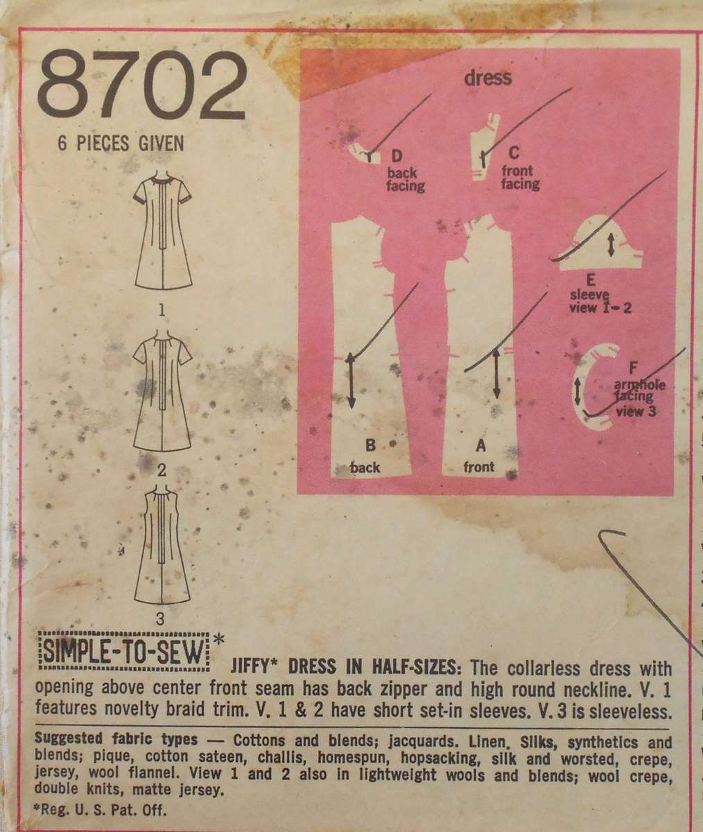 SIMPLICITY 8702 JIFFY DRESS SIZE 14 1/2 BUST 37 COMPLETE