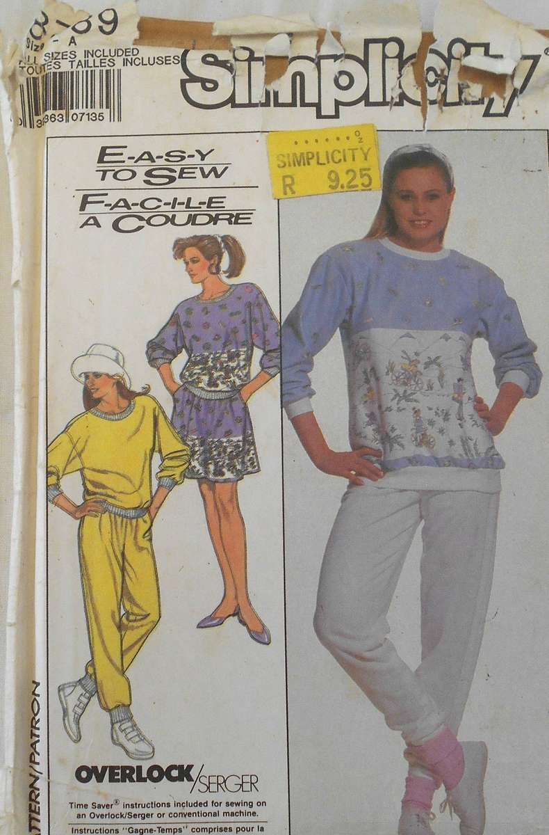 SIMPLICITY 8789 TRACKSUIT PULL ON PANTS-SKIRT-PULL OVER TOP SIZEP-S-M-L (6-20) COMPLETE-CUT TO 18-20