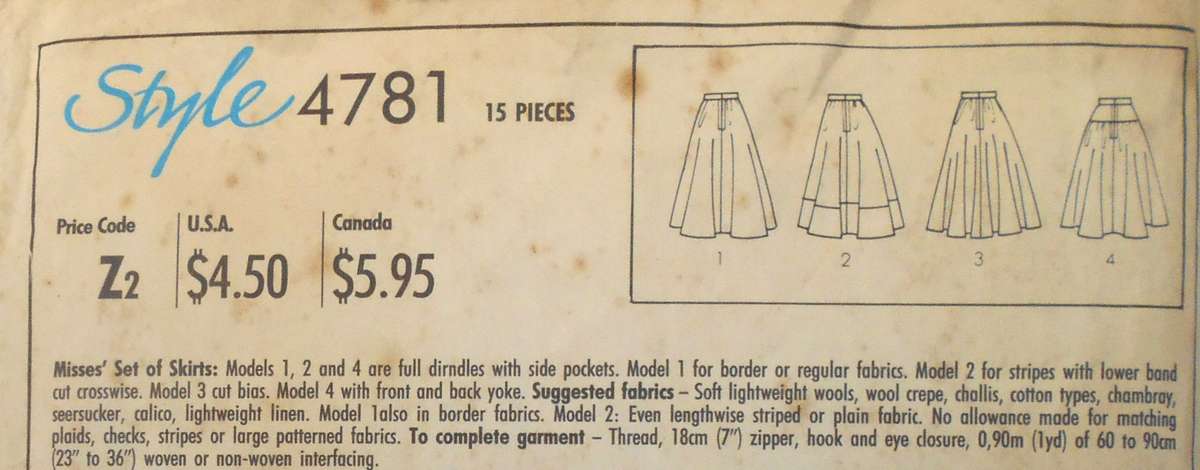 STYLE 4781 SET OF SKIRTS SIZE 8-10-12 COMPLETE-CUT TO 12