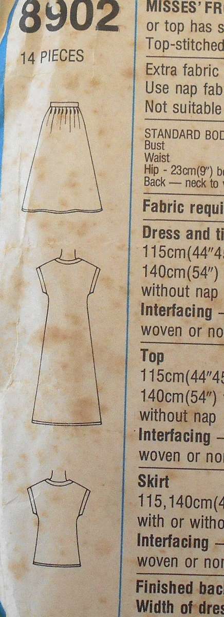 SIMPLICITY 8902 FRONT WRAP DRESS OR TOP & SKIRT+TIEBELT SIZE 10 BUST 83 CM COMPLETE