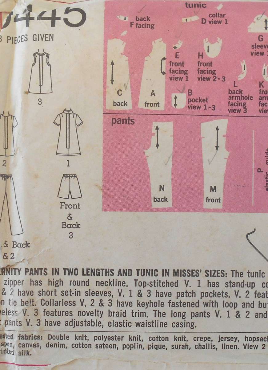 SIMPLICITY 9445 MATERNITY PANTS-TUNIC SIZE  14 BUST 36 COMPLETE