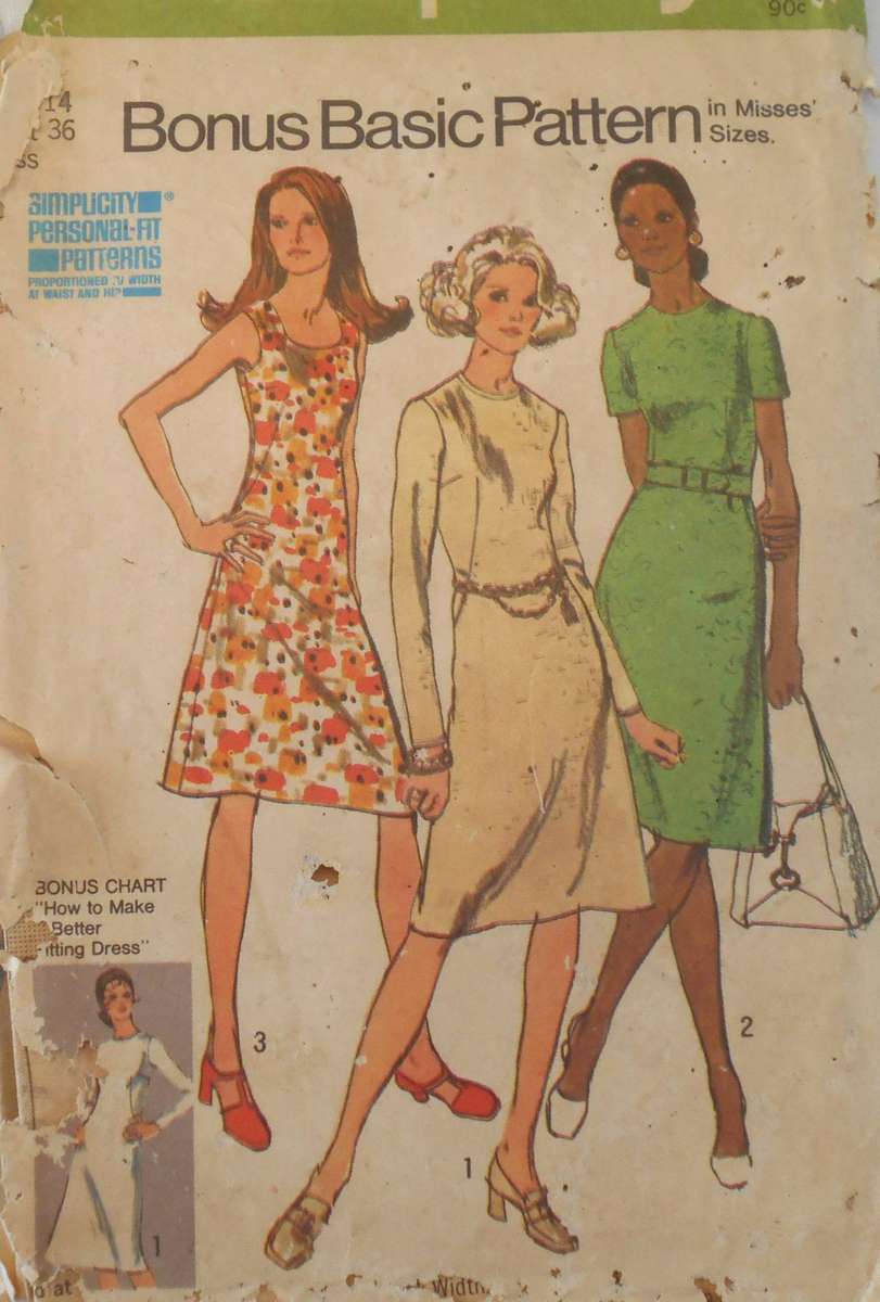 SIMPLICITY 9464 DRESS WITH 2 NECKLINES SIZE  14 BUST 36 COMPLETE