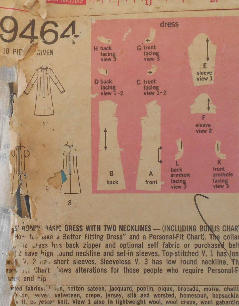 SIMPLICITY 9464 DRESS WITH 2 NECKLINES SIZE  14 BUST 36 COMPLETE