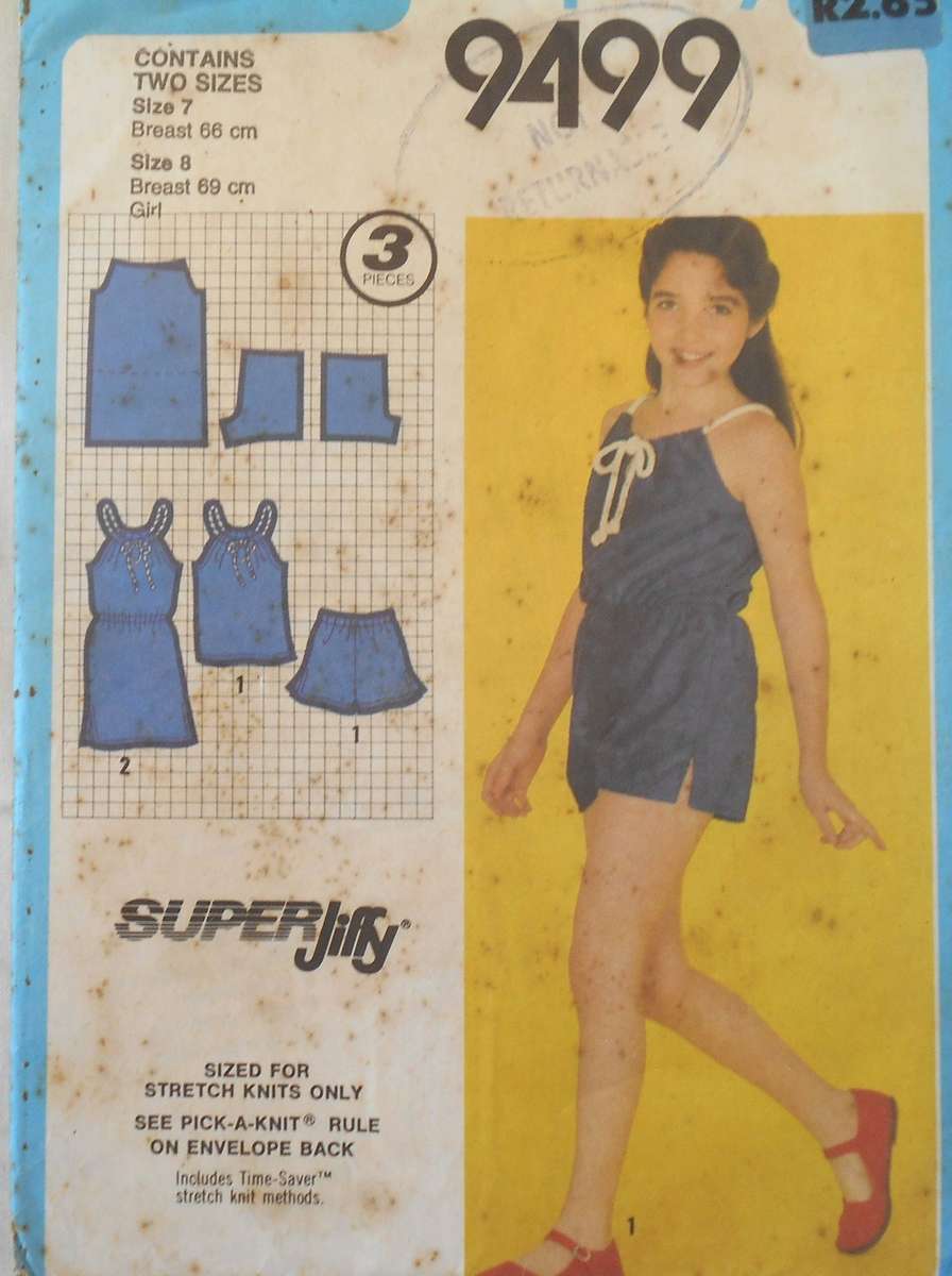 SIMPLICITY 9499 GIRLS PULLOVER DRESS OR TOP- SHORTS SIZE  7-8 YRS BREAST 66-69 CM COMPLETE-UNCUT-F/F