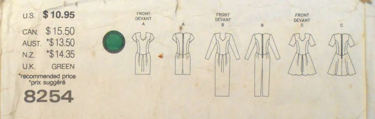 VOGUE 8264 FITTED LINED DROPPED WAIST DRESS SIZE 12-14-16 COMPLETE-CUT TO 16-ZIPLOC