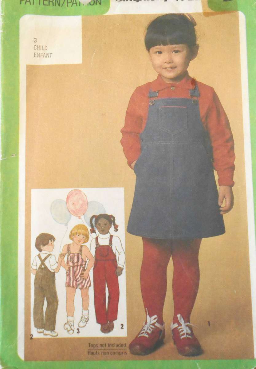 SIMPLICITY 9722 CHILD OVERALLS IN 2 LENGTHS & PINAFORE- SIZE 3 YEARS COMPLETE