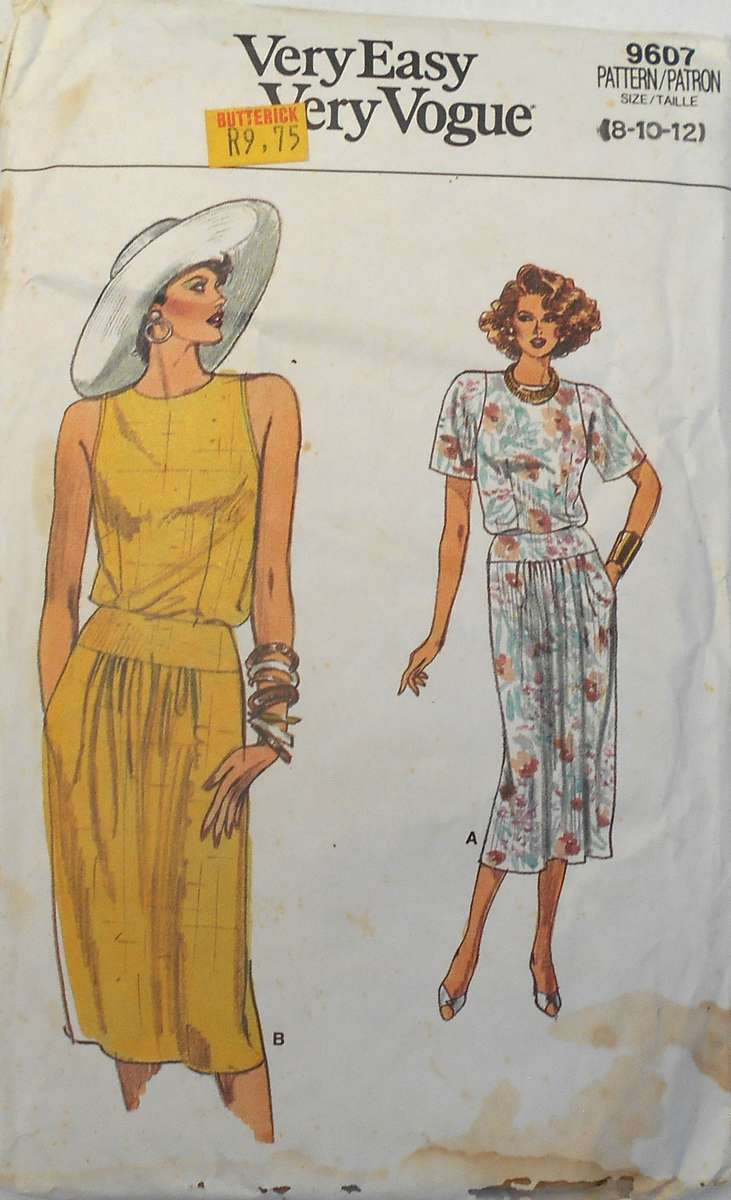 VOGUE 9607 TOP & SKIRT SIZE 8-10-12 PART CUT TO 12 COMPLETE