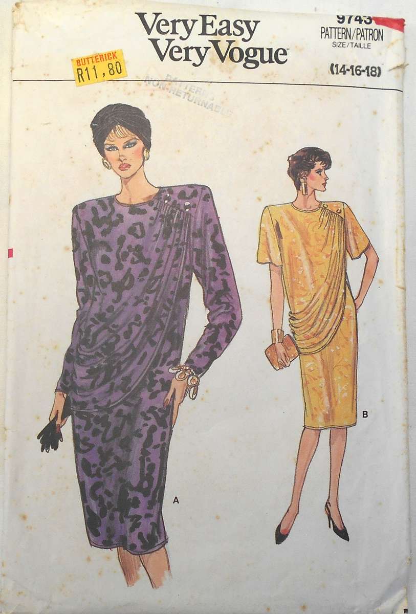 VOGUE 9743 LOOSE FITTING STRAIGHT DRESS SIZE 14-16-18 CUT TO 14 COMPLETE