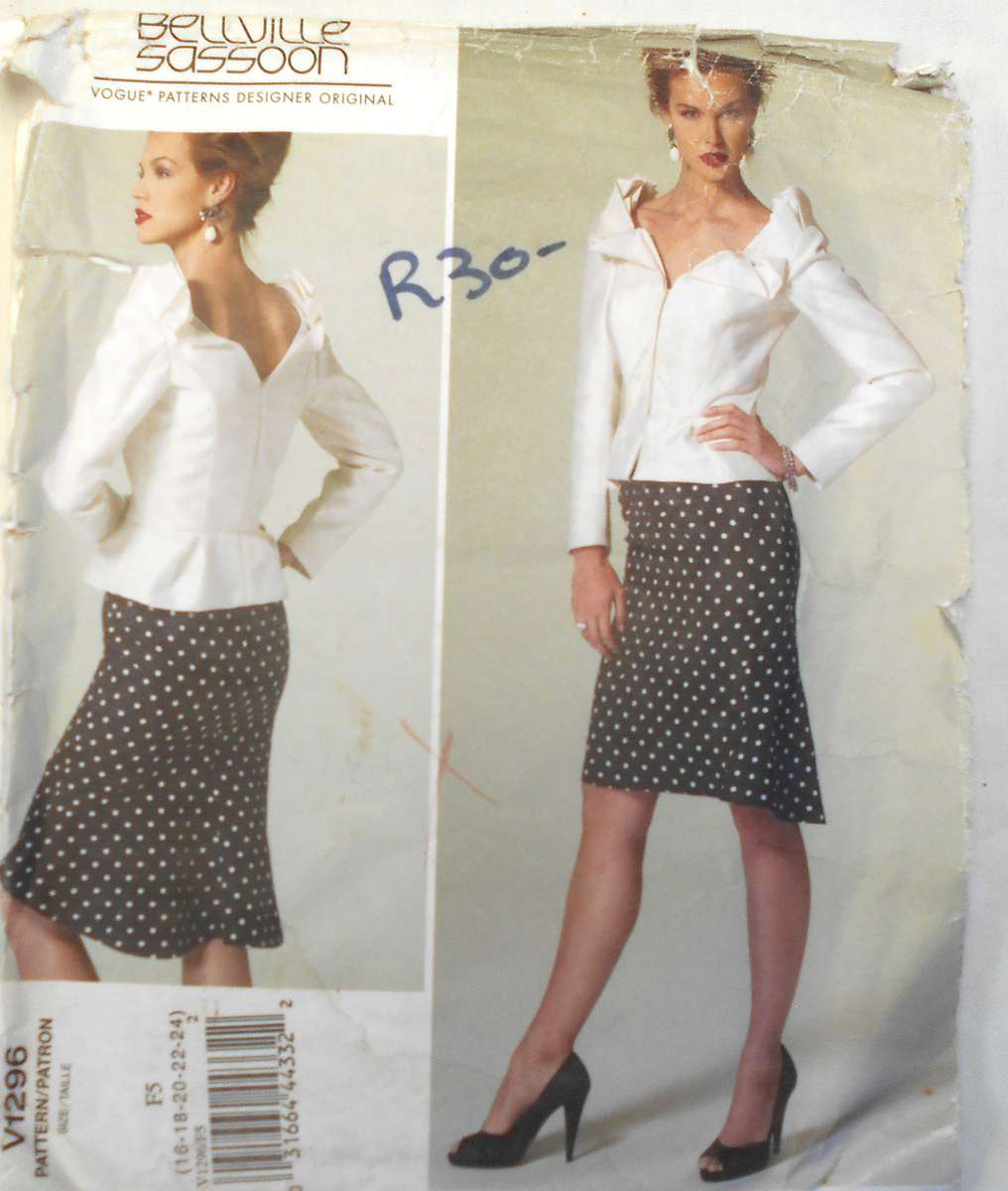 VOGUE V1296 BELLVILLE SASSOON TOP & SKIRT SIZE 16-18-20-22-24 COMPLETE-UNCUT-F/FOLDED-ZIPLOC