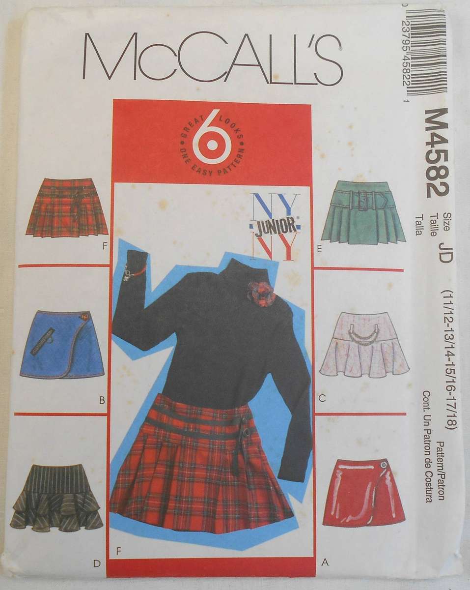 McCALLS M4582 JUNIOR SKIRTS SIZE 11/12-13/14-15/16-17/18 COMPLETE