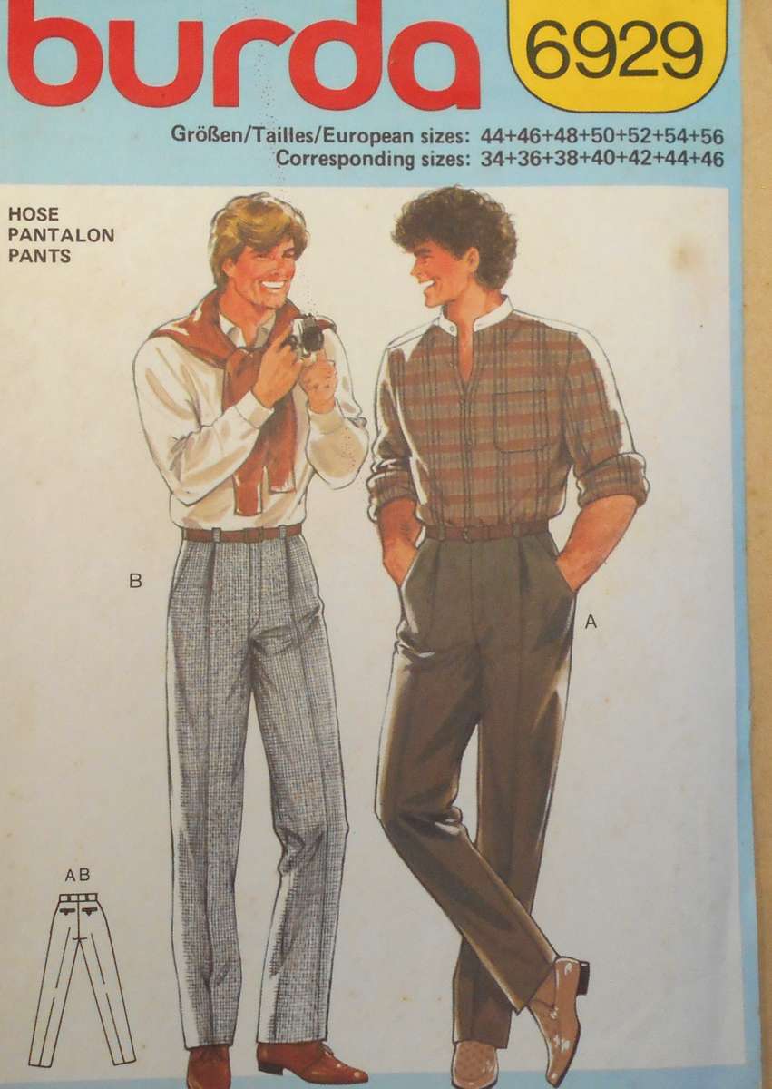BURDA 6929 MENS PANTSSIZE 34-46 COMPLETE-UNCUT-F/FOLDED