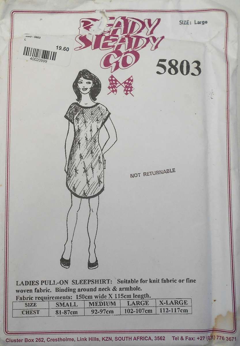 READY STEADY GO 5803 LADIES PULL ON SLEEP SHIRT LARGE 102 - 107 CM COMPLETE-UNCUT-F/FOLDED