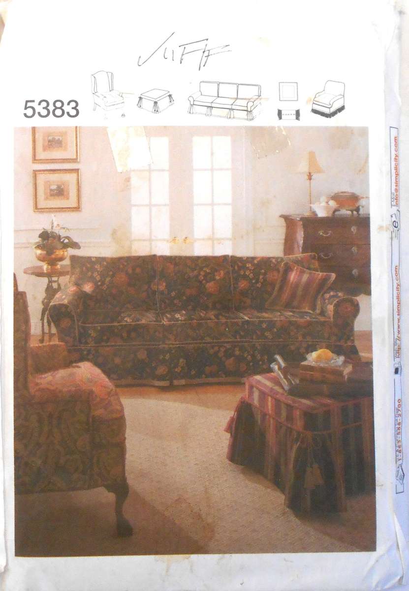 SIMPLICITY 5383  TRADITIONAL SLIP COVERS & COORDINATING PILLOWS ONE SIZE -COMPLETE-UNCUT-F/FOLDED