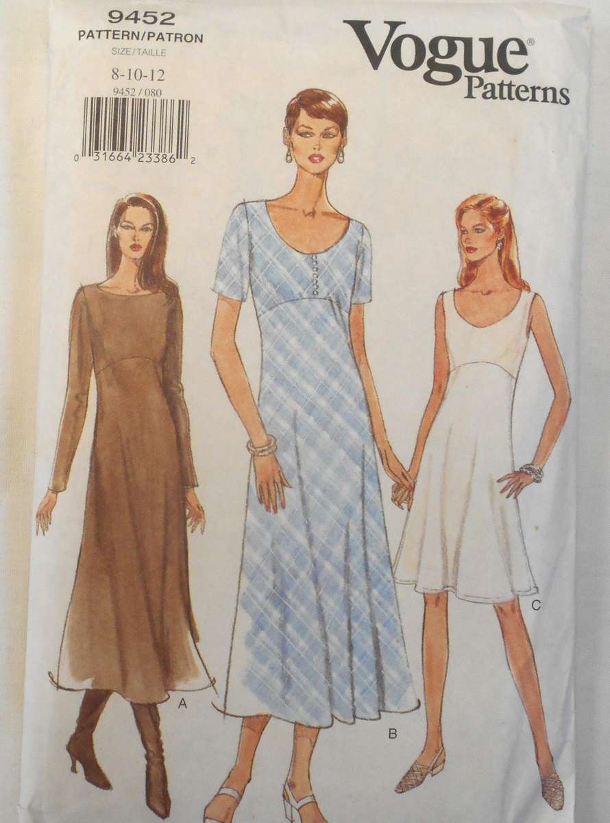 VOGUE 9452 LINED BIAS DRESS SIZE 8-10-12 COMPLETE-CUT TO 12