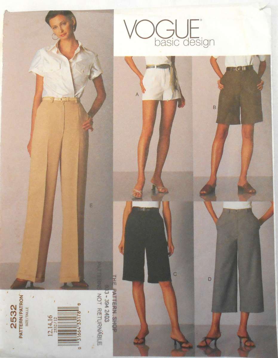 VOGUE BASIC DESIGN 2532 SHORTS & PANTS SIZE 12-14-16 COMPLETE-UNCUT-F/FOLDED