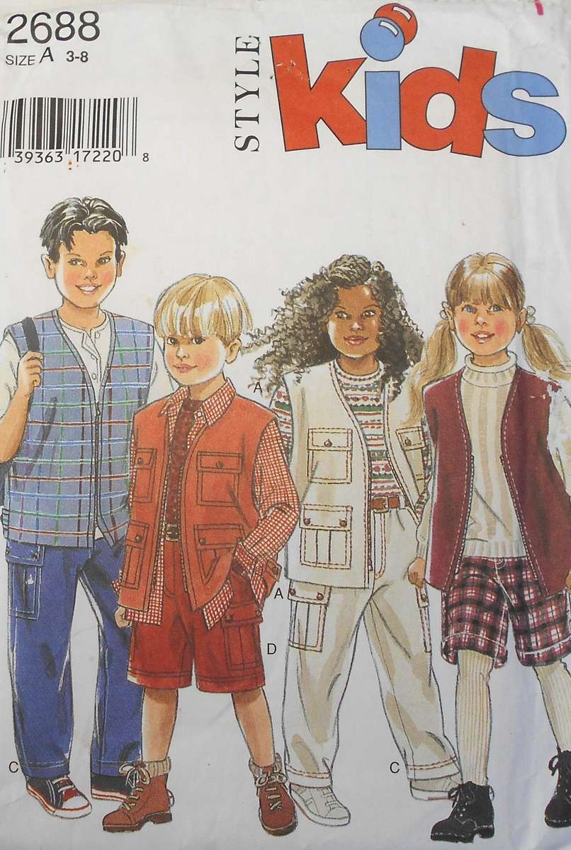 STYLE 2688 KIDS WAISTCOAT-CARGO PANTS & SHORTS SIZE 3 - 8 YEARS LOWER POOKET 4 NOT SUPPLIED USE 12