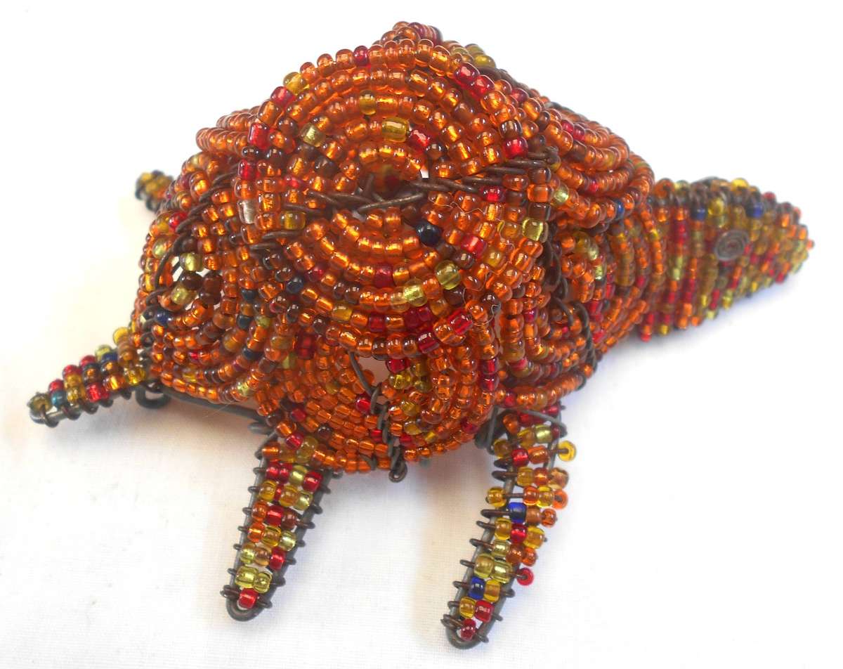 BRIGHTLY BEADED AFRICAN TORTOISE- LENGTH 13 CM & WEIGHT 81 GRAMS