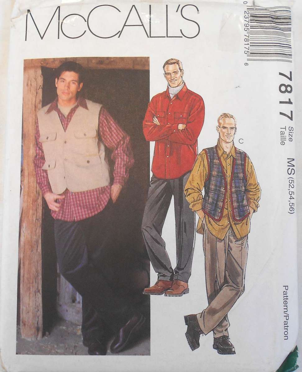 McCALLS 7817 MENS UNLINED WAISTCOAT-SHIRT-PANTS SIZE 52-54-56 COMPLETE-UNCUT-F/FOLDED