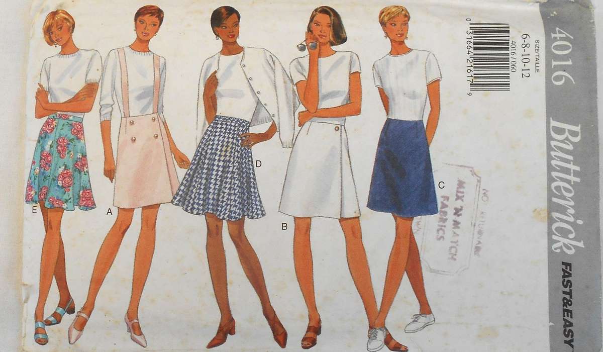 BUTTERICK 4016 SET OF SKIRTS SIZE 6-8-10-12 COMPLETE-CUT TO SIZE 12