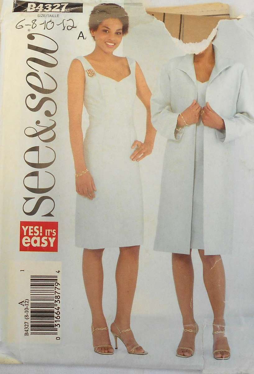 BUTTERICK B4327 DUSTER & DRESS WITH SWEETHEART NECKLINE SIZE 6-8-10-12 COMPLETE-UNCUT-F/FOLDED